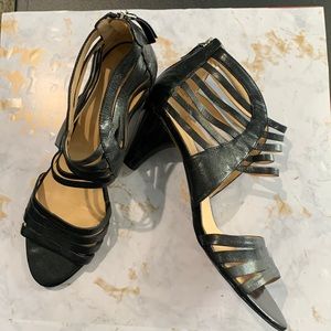 Nine West Black Leather Zip back Sandals Size 10